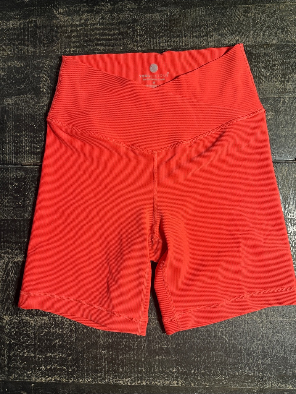 Yogalicious Bright Coral High-Rise Bike Shorts (more coral than the photos show)